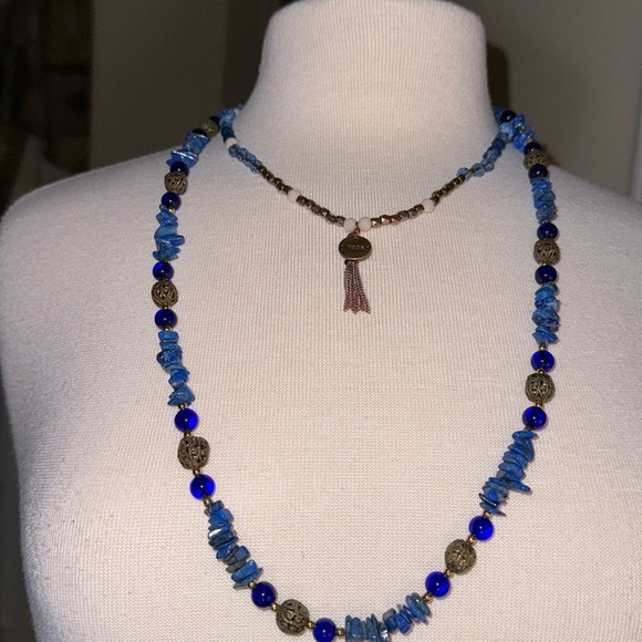 Two Denim Friendly Multi-Color Multi-Bead Coordinating Necklaces - Picture 3 of 16